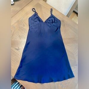 Oysho Satin Navy Double Spaghetti Straps Teddy Night Gown Babydoll Sleep